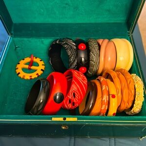 Bakelite vintage bracelets and a belt buckle